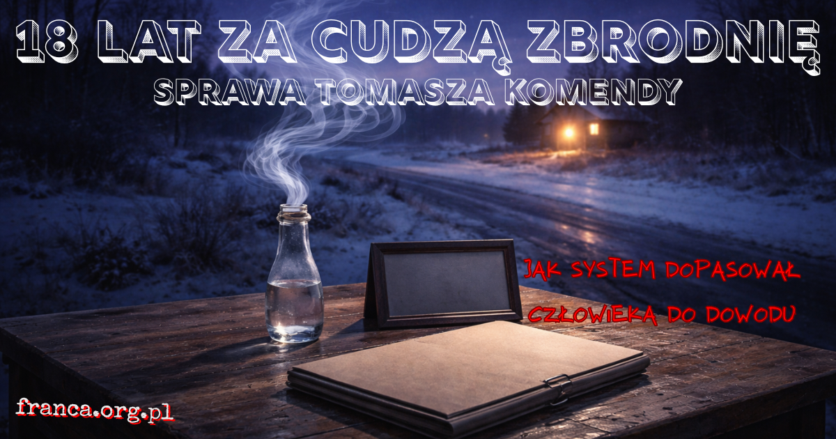 Archiwum akt sądowych przechodzące w korytarz więzienny; na końcu widać światło dzienne i rozsypane kartki kalendarza.