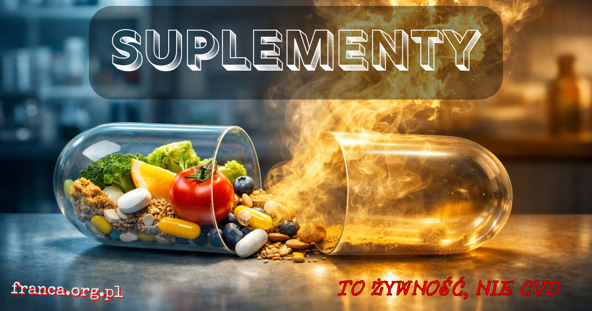 Fotorealistyczna kapsułka leży na recepcie, ale zamiast leku wysypują się z niej miniaturowe etykiety marketingowe i znaki zapytania.