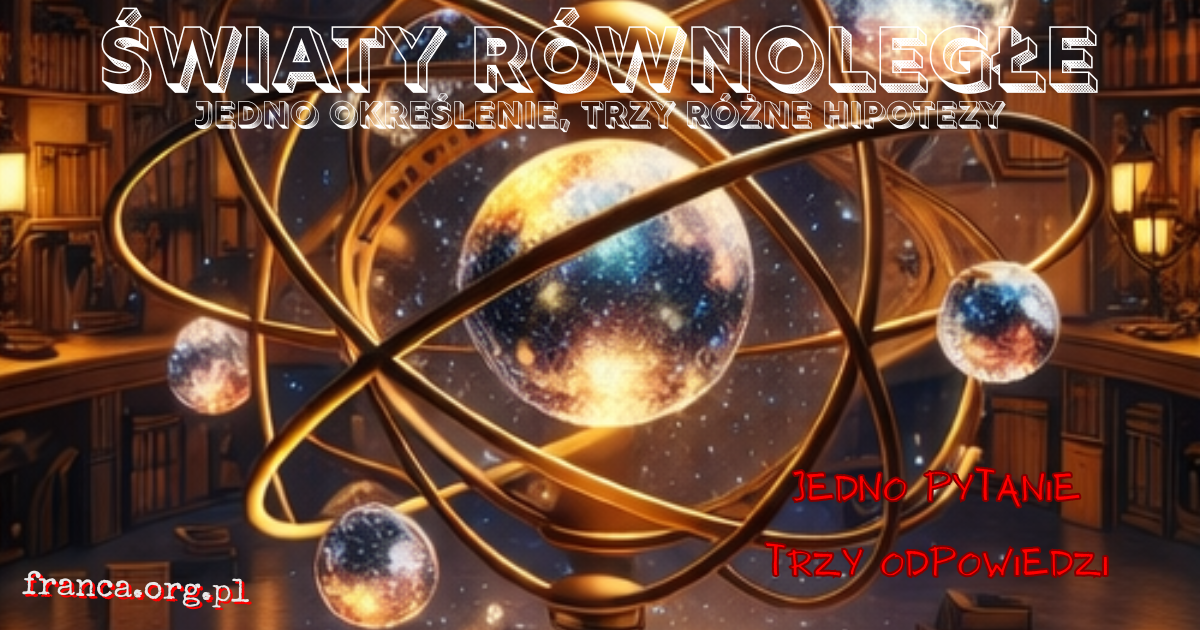 Fotorealistyczna scena łącząca laboratorium kwantowe, kosmiczne bańki i niemożliwe korytarze przestrzeni, pokazująca trzy różne naukowe znaczenia pojęcia światów równoległych.